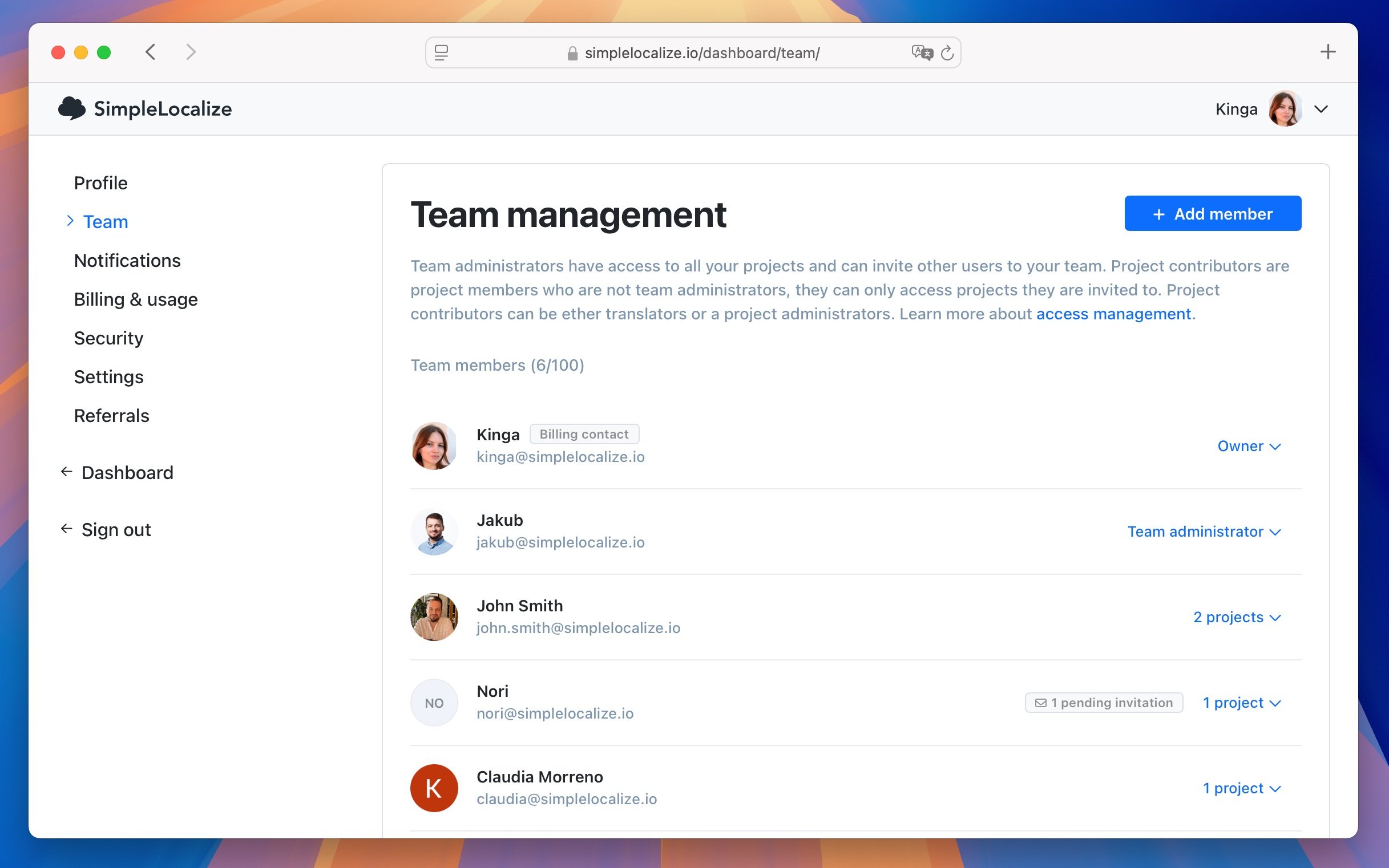 Team management improvements