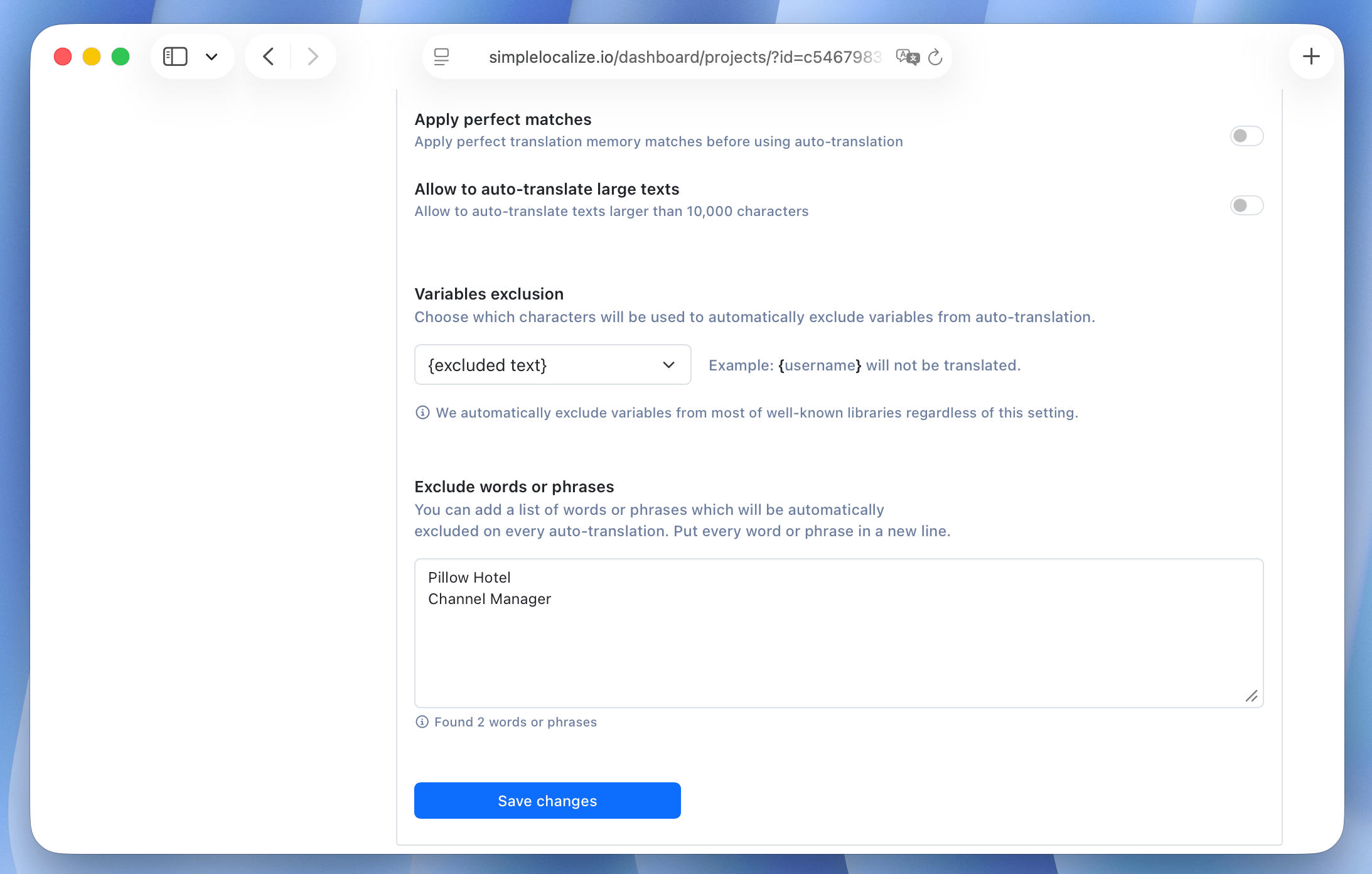 Auto-translation settings