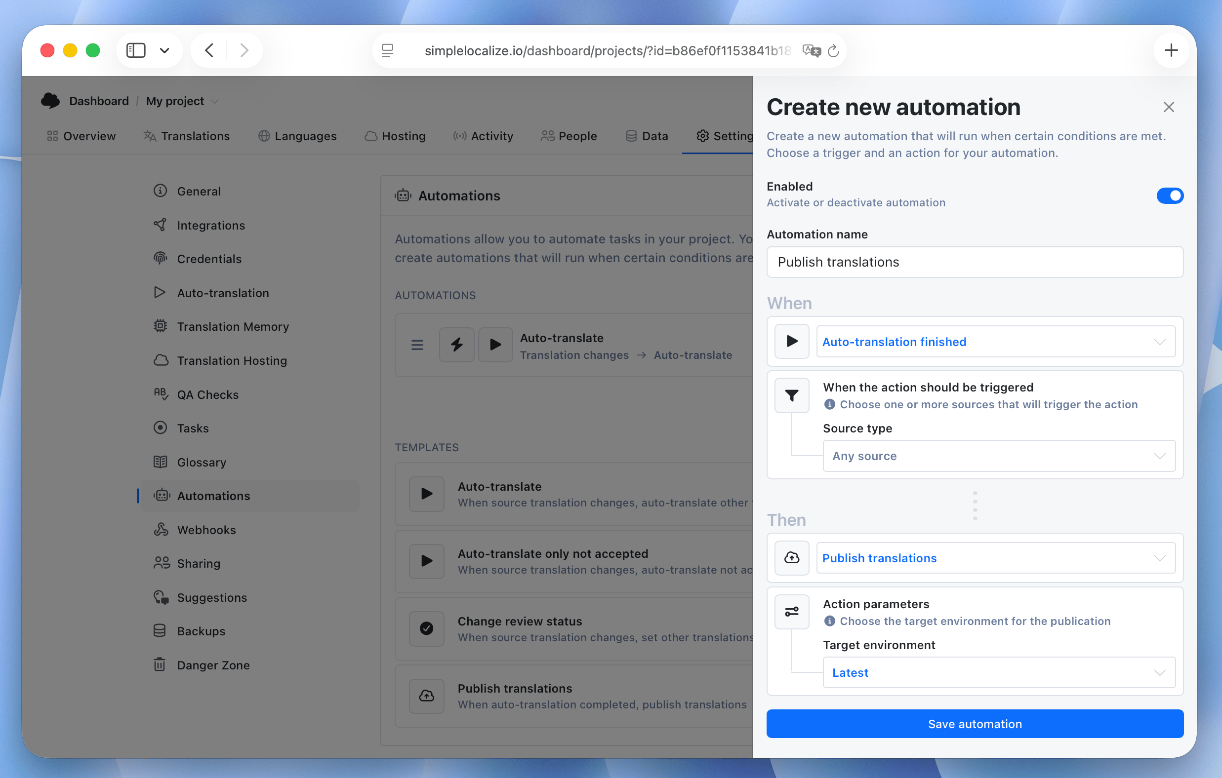 Publish translations after auto-translation