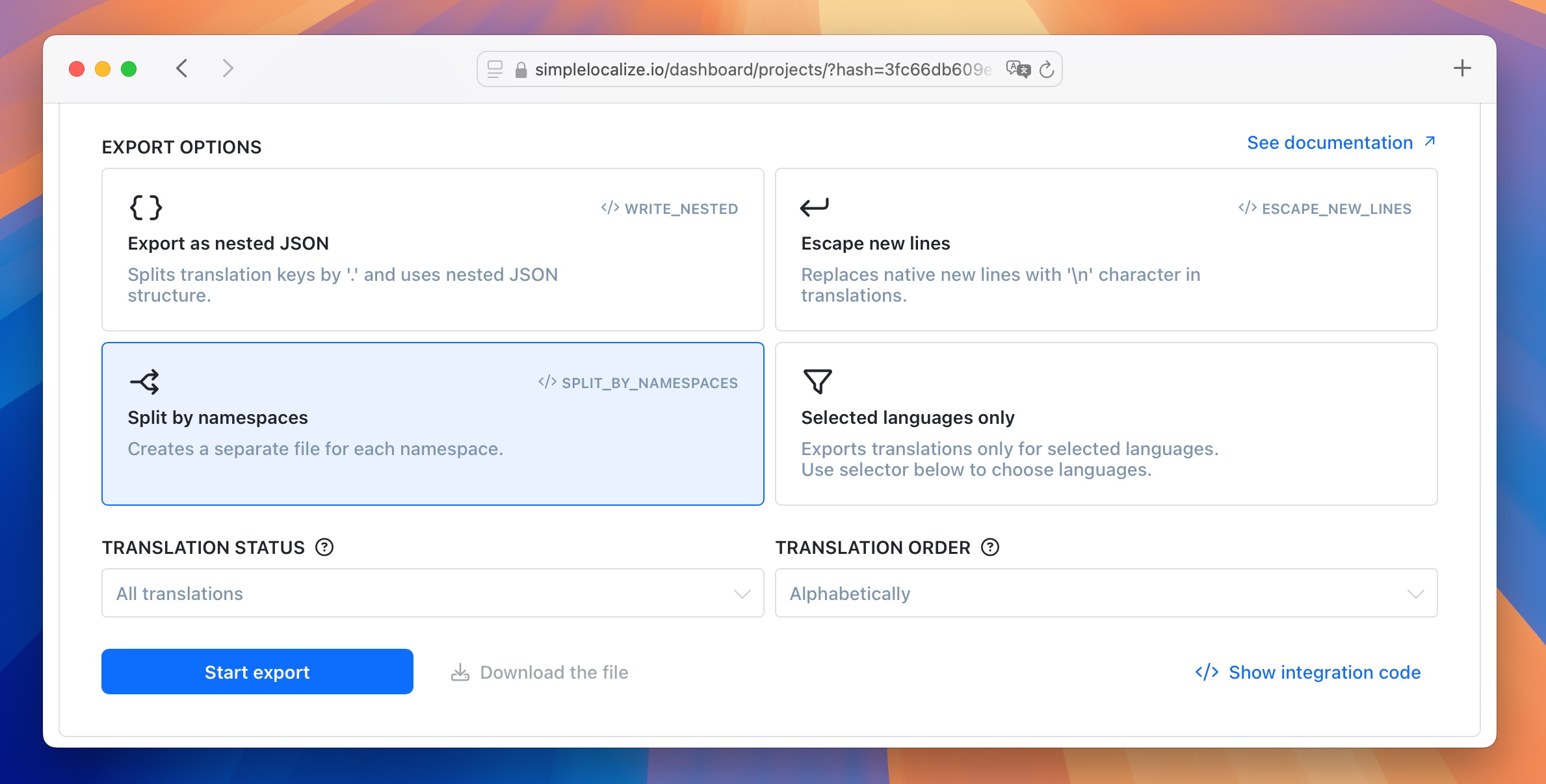 Export translations with namespaces