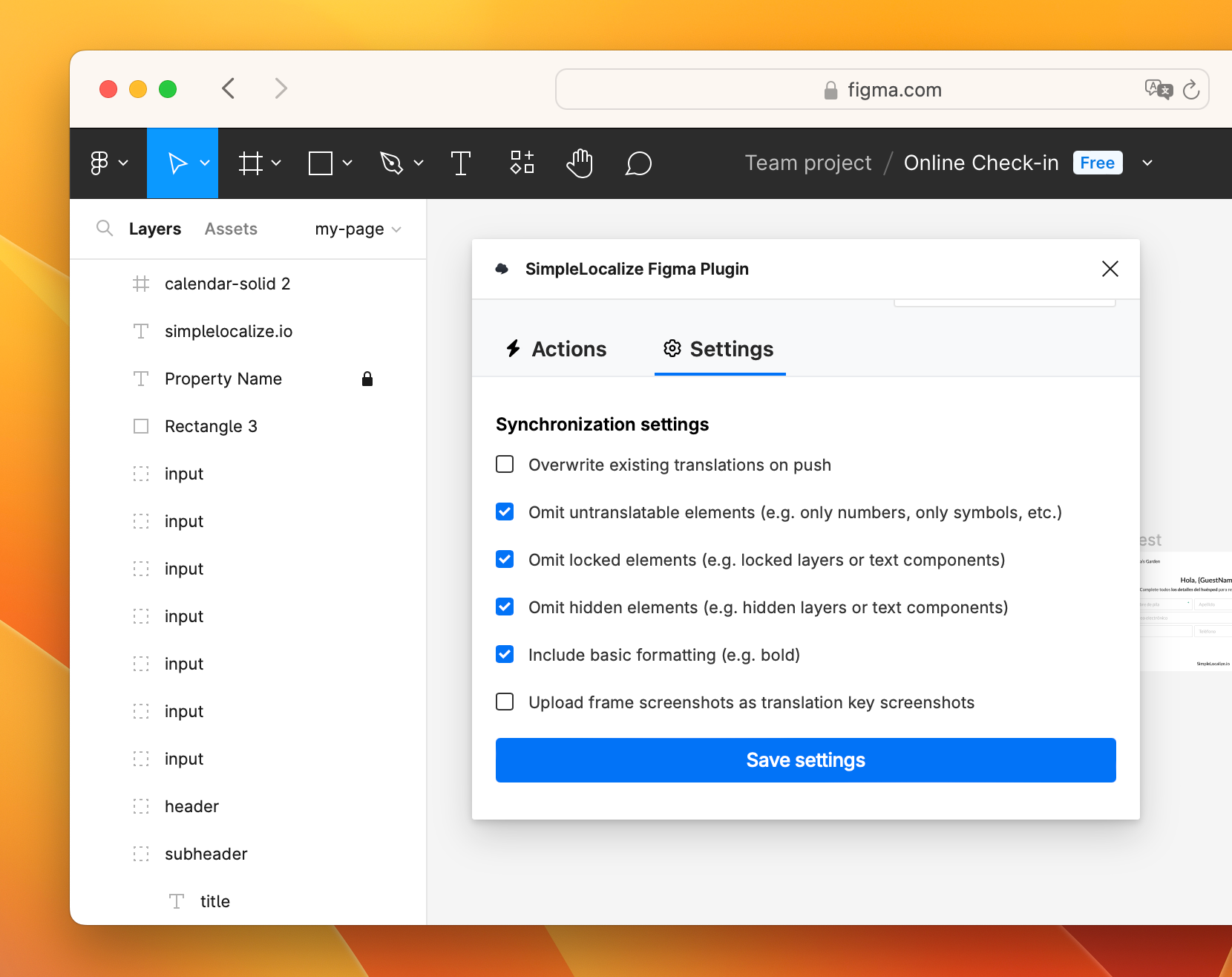 Figma plugin settings