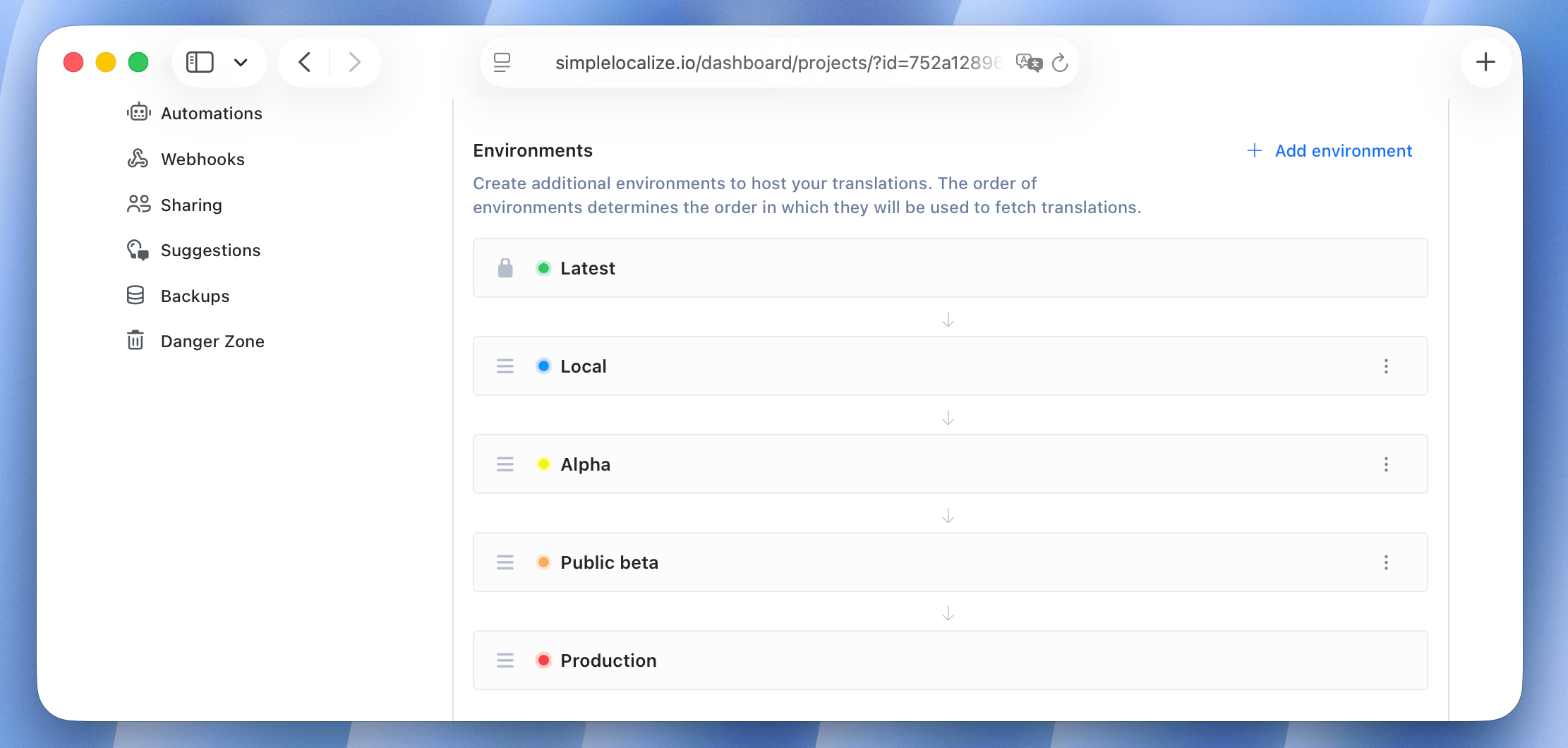Custom translation hosting environments setup