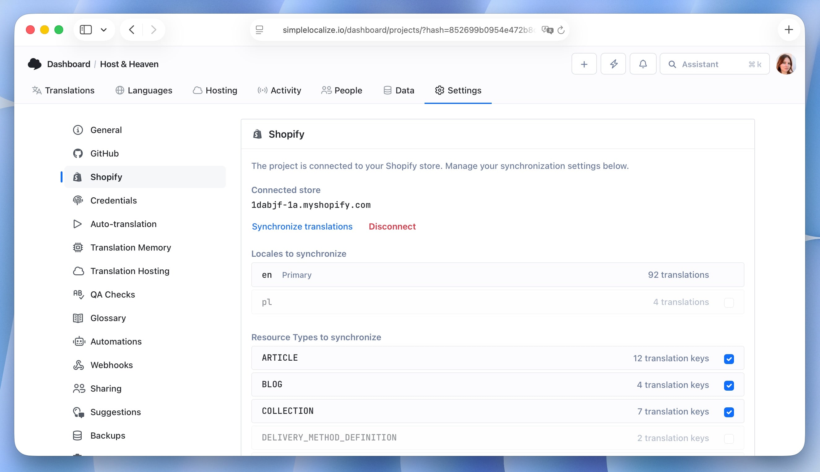 Configure Shopify resources