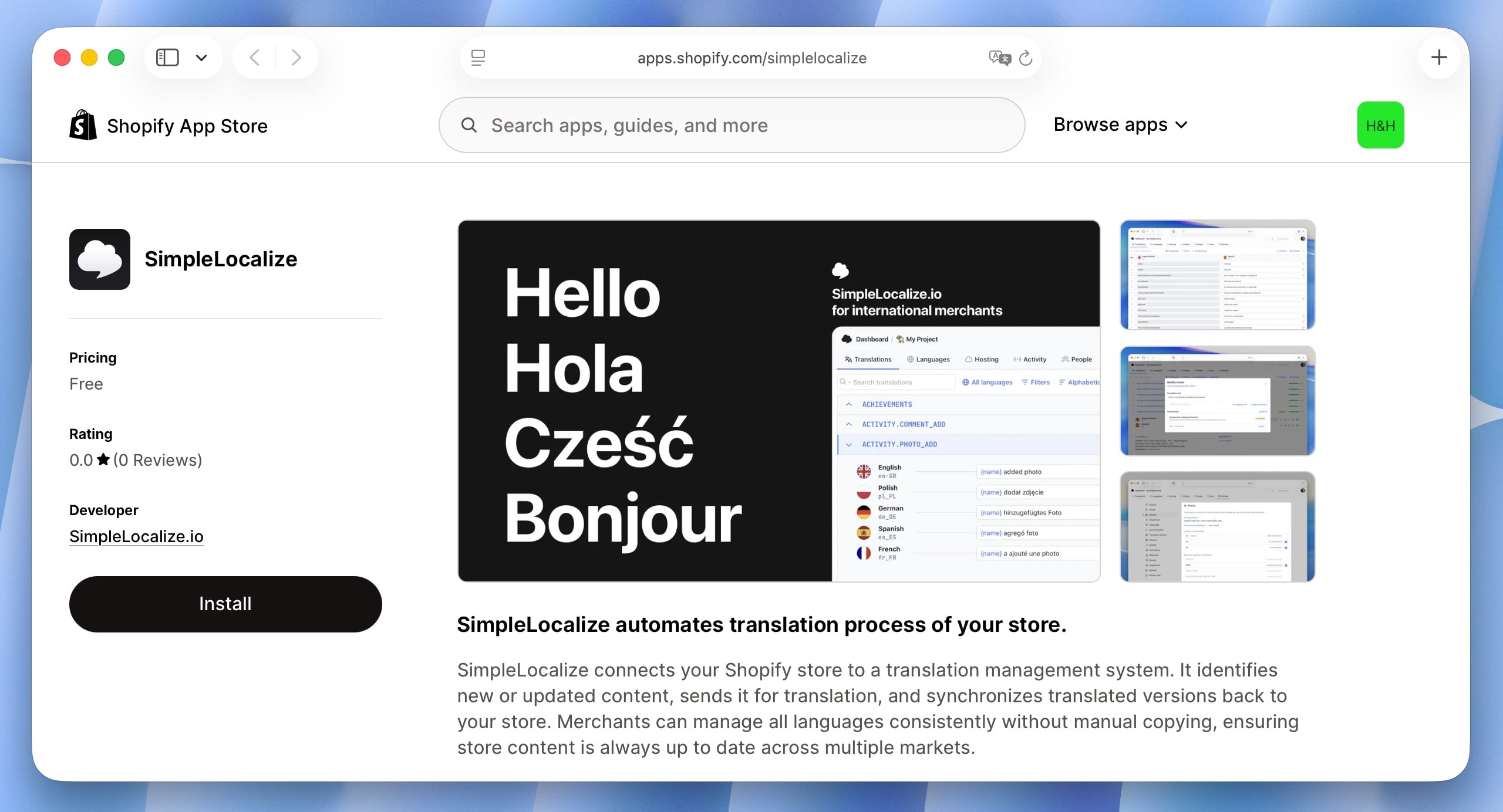 SimpleLocalize app for Shopify