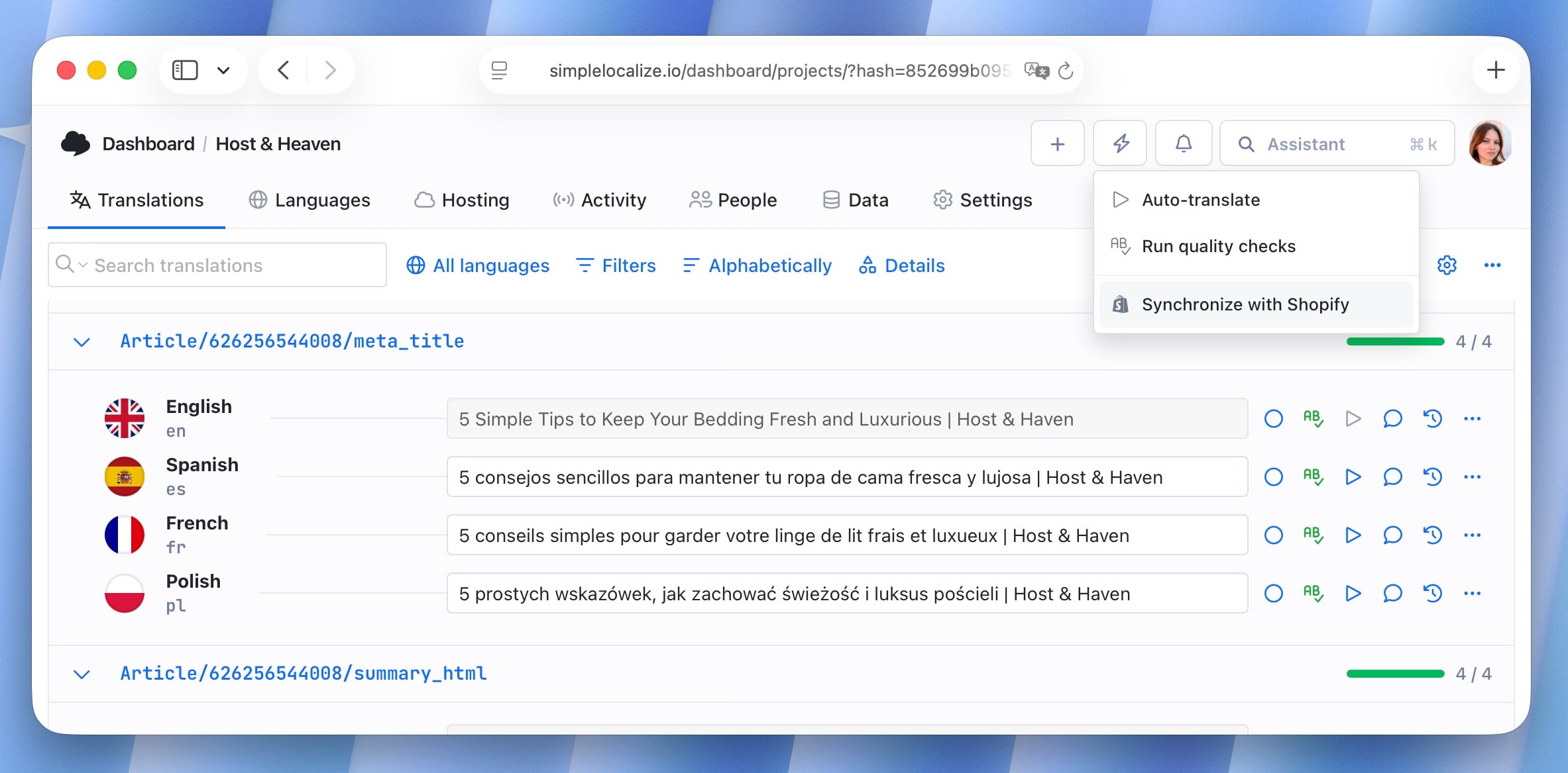 Synchronize translations