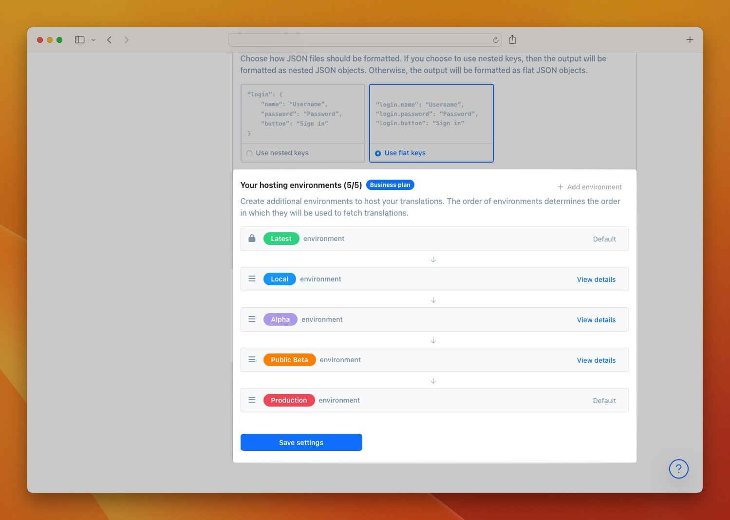 Custom translation hosting environments setup