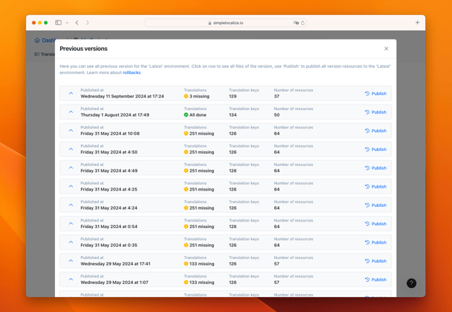 Translation Hosting rollback previous version