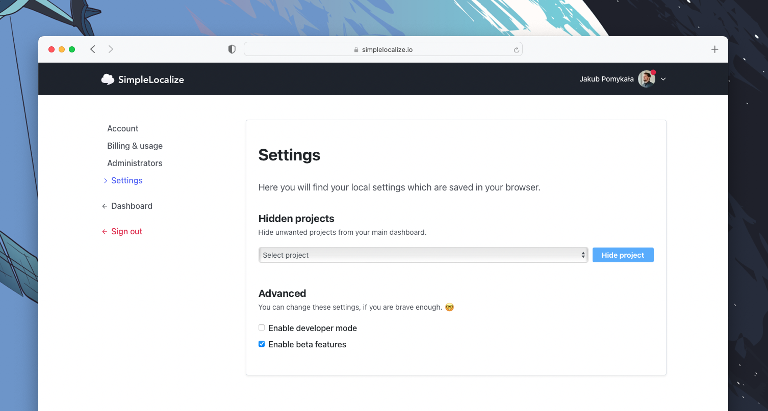 Beta Features SimpleLocalize