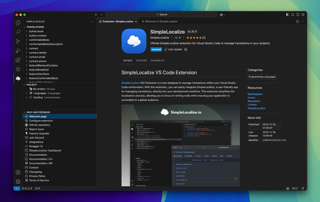 Visual Studio Code Extension for SimpleLocalize