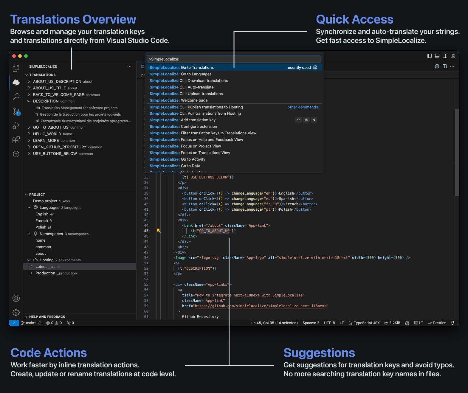 Visual Studio Code extension for SimpleLocalize: Features overview