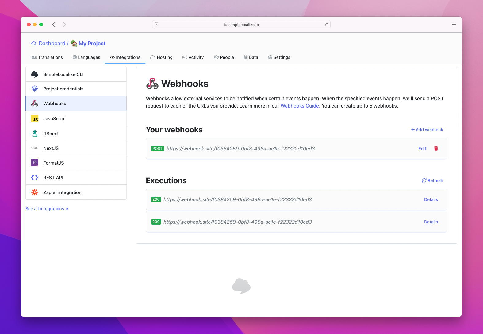 webhook configuration