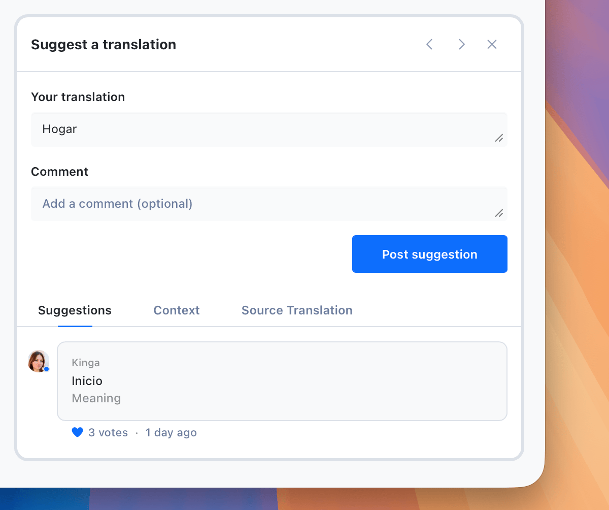 Community members voting on translation suggestions