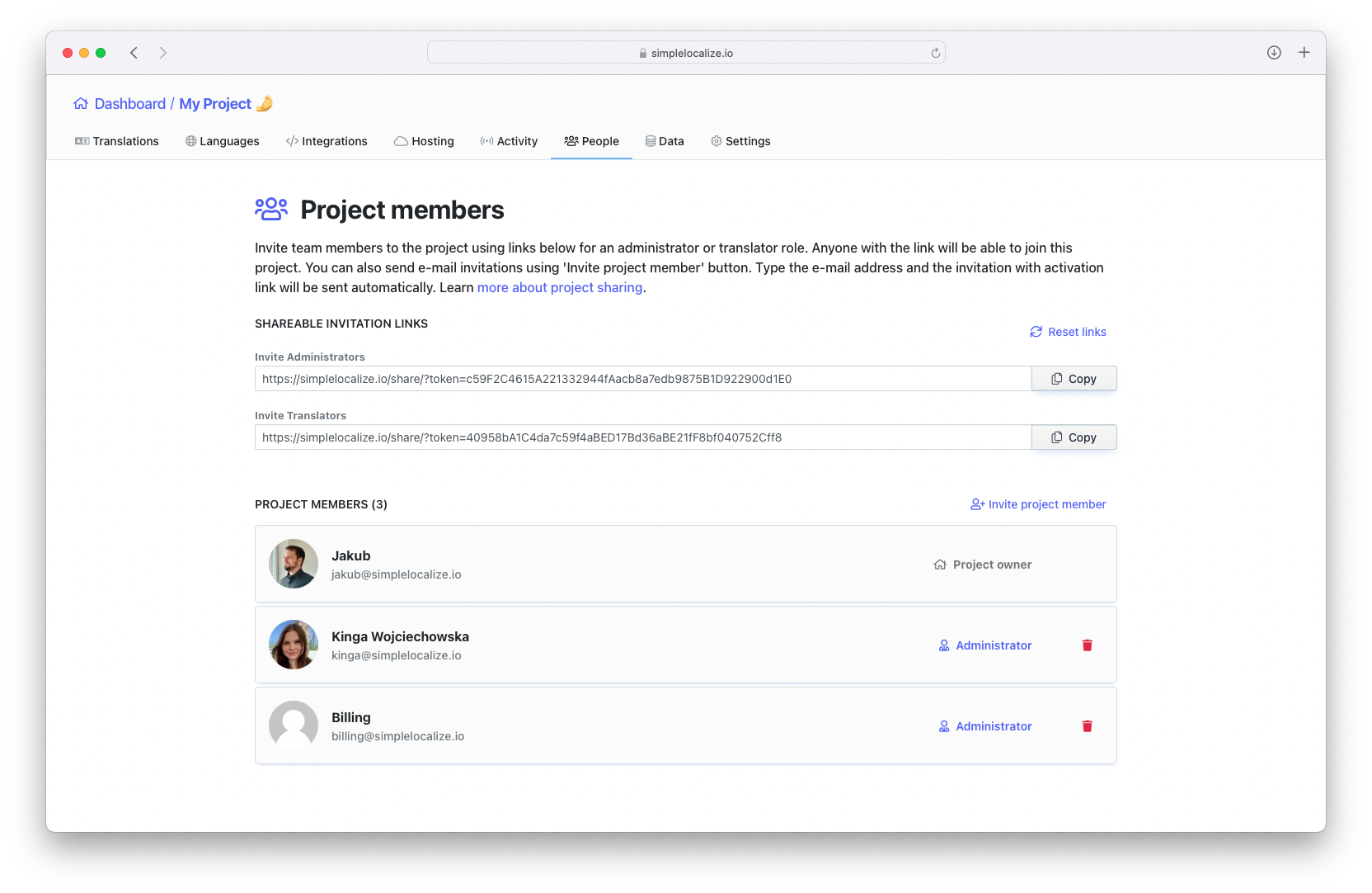 Invite your team to translation projects