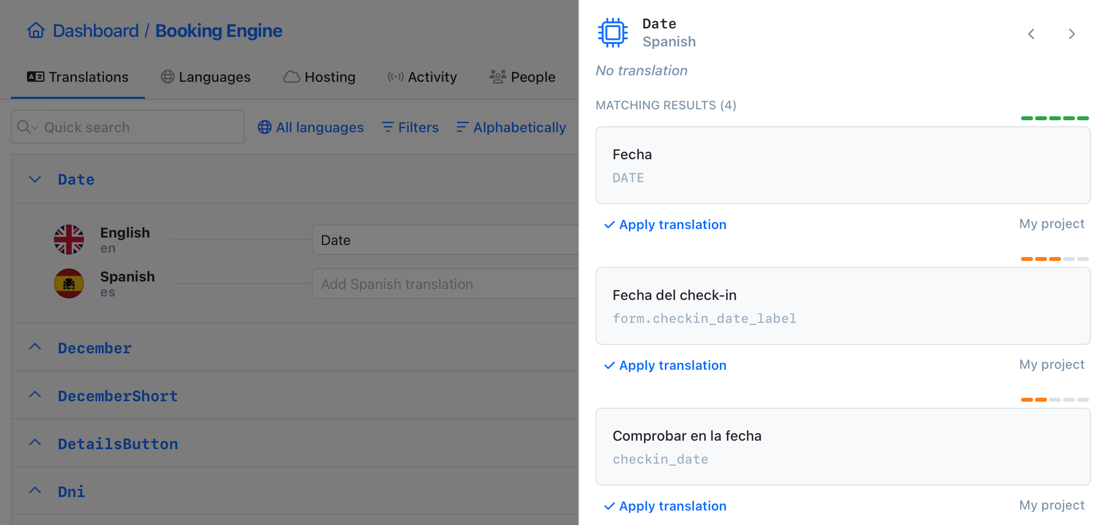 Translation memory in SimpleLocalize